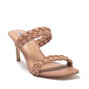 Steve Madden Slip On Slender Heel Prema Braided Sandal Tan Womens Size 9.5M NWOT